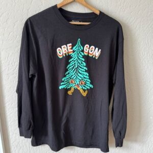 Tripper Tree Long Sleeve Tee Oregon Souvenir Shirt Black Large Cotton